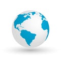 3D Earth globe. Vector EPS10 illustration of planet with blue continents silhouette. Focused on Americas