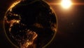 3D Earth of the Golden Blinding Lights Motion Background