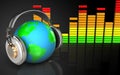 3d earth in headphones audio spectrum Royalty Free Stock Photo