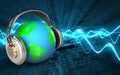 3d earth in headphones blank Royalty Free Stock Photo