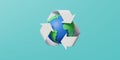 3D Earth with Recycle symbol. World environment and earth day concept. Minimal scene for mockup design. 3D rendering illustration