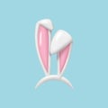 3d Easter bunny ears isolated. render white hare ears . Funny 3d cartoon rabbit ears band for costume