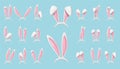 3d Easter bunny ears set isolated. Realistic white hare ears collection. Plastic funny cartoon rabbit ears band