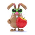 3d Easter bunny eats an apple