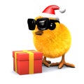 3d Easter chick celebrates Christmas with a gift