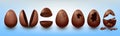 3D Easter egg. Broken chocolate. Isolated realistic candy. Dark food gift. Chicken cocoa eggshell. Traditional holiday Royalty Free Stock Photo