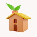 3D eco house with leaf. Render eco-friendly house for protect environment, global warming, green energy concept. icon Royalty Free Stock Photo