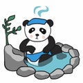 Panda shower in Japanese onsen hot spring cartoon illustration Royalty Free Stock Photo