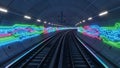 3d edge computing visualization in a futuristic train tunnel Royalty Free Stock Photo