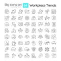 2D editable black big line icons set for workplace trends Royalty Free Stock Photo