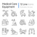 2D editable black medical equipment icons pack