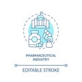 2D pharmaceutical industry blue line icon concept