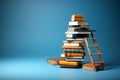 3D education concept with books and blue background