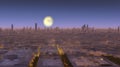 3d effect - city view full moon - ai-generated Royalty Free Stock Photo