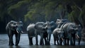3d effect - A herd of elephants crossing the river Royalty Free Stock Photo