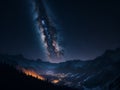 3d effect high mountains forest snow milkyway