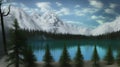 3d effect - high mountains snow lake forest