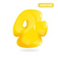 3D effect number four in the form of a plastic toy. Cartoonish inflated glossy number. 3D vector EPS 10