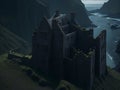 3d effect Scottish landscape castle mountains ocean