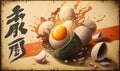 3D Egg menu concept Japanese design, anime manga