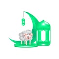 3d eid al adha crescent lantern and podium sheep design