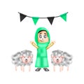 3d eid al adha rendering muslim character with sheeps design