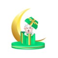 3d eid al adha sheep on box with crescent design