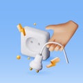 3D electric plug in hand and socket Royalty Free Stock Photo