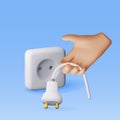 3D electric plug in hand and socket Royalty Free Stock Photo