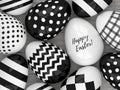 3d elegant Easter eggs with black and white patterns