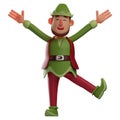 3D Elf Cartoon Character standing cross-legged with a big smile