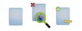 3D email paper icon set, online cloud service security, digital document fraud protection, magnifier.