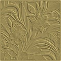 3d Emboss striped ornamental floral seamless pattern with square frame. Hand drawn line art striped surface flowers, leaves Royalty Free Stock Photo