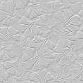 3d embossed floral lines seamless pattern. Textured beautiful flowers white background. Repeat emboss backdrop. Surface relief 3d