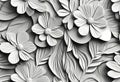 3D embossed floral pattern. Textured beautiful flower embossed background. . Art. Surface leaves, flowers. 3D line art flowers