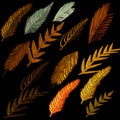 3D Embossed Painted surface background. Autumn leaves embossed on gradient background.