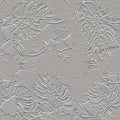 3d embossed rose flowers seamless pattern. Textured beautiful flowers. Relief tropical background. Repeat emboss rough backdrop.