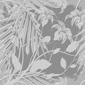 3d Embossed Tropical Floral Seamless Pattern. Textured Palm Leaves And Exotic Flowers Relief Grunge Background. Repeat Emboss