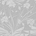 3d embossed white floral seamless pattern. Textured beautiful flowers relief background. Repeat emboss tropical backdrop. Surface