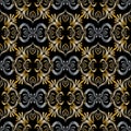 3d embroidery Baroque seamless pattern. Vector black gold silver Royalty Free Stock Photo