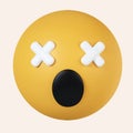 3d emoji. Dizzy emoticon. Cross eyes emoticon. icon isolated on gray background. 3d rendering illustration. Clipping