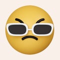 3d Emoji face is cool in sunglasses. Emoticon yellow glossy color. icon isolated on gray background. 3d rendering