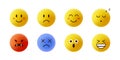 3d emojies. Happy and sad round yellow faces. Social media icons. Web applications. Good and bad mood symbol. Funny Royalty Free Stock Photo