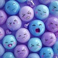 3D emojis Beautiful ceramic heads emoji sad and angry still life blue and violet colour background. Graphic resources, art objects