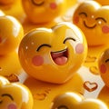 3D emojis Beautiful ceramic heart shape emoji cheerfully laughing still life background.