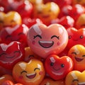 3D emojis Beautiful ceramic hearts shape red pink and yellow emoji cheerfully laughing still life background. Graphic resources,