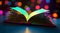 3D empty book opened on a colorful bokeh background Royalty Free Stock Photo