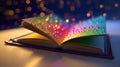3D empty book opened on a colorful bokeh background Royalty Free Stock Photo
