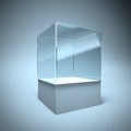 3d Empty glass showcase box for exhibit and presentation