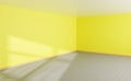 3d empty room corner with light and window shade texture. Realistic render of house interior perspective with yellow Royalty Free Stock Photo